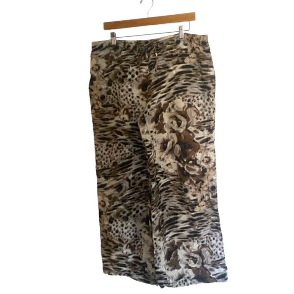 Chico's Linen Blend Animal Print Wide Leg Pants 12